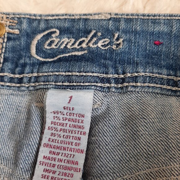 Candie's Women's Blue Low Rise Distressed Cuffed Denim Jeans Size 1 - Picture 8 of 8